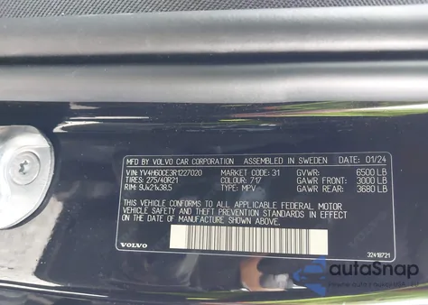 2024 Volvo Xc90 Recharge Plug-In Hybrid T8 Plus Bright Theme 7-Seater из США, поврежденный, VIN YV4H60CE3R1227020